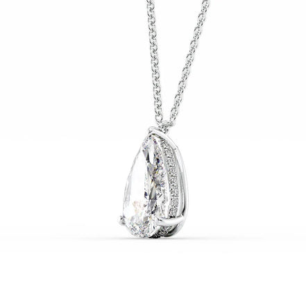 Hidden Halo Pear Cut Moissanite Pendant For Girls