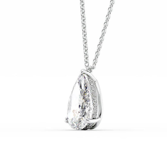 Hidden Halo Pear Cut Moissanite Pendant For Girls