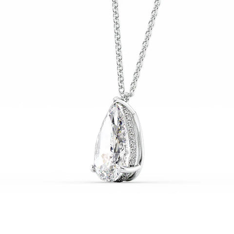Hidden Halo Pear Cut Moissanite Pendant For Girls