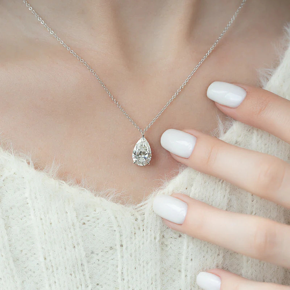 Hidden Halo Pear Cut Moissanite Pendant For Girls