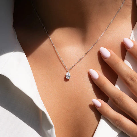 Hidden Halo Pear Cut Moissanite Pendant For Girls