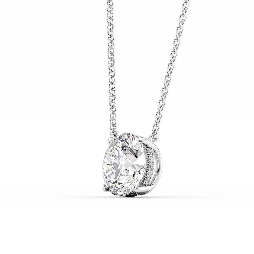 Hidden Halo Round Cut Moissanite Diamond Pendant For Women
