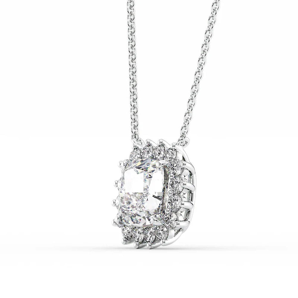 D Color Moissanite Cushion Cut Halo Birthday Gift Pendant