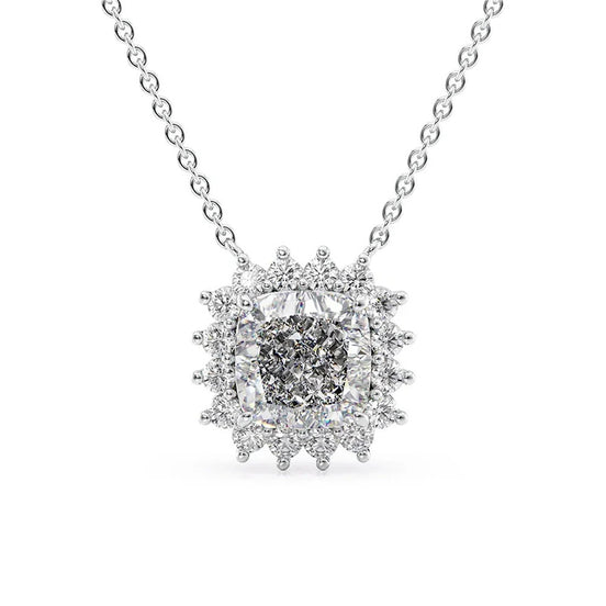 D Color Moissanite Cushion Cut Halo Birthday Gift Pendant