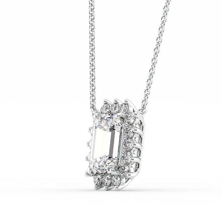 Emerald Cut Moissanite Halo Pendant For Women
