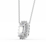 Emerald Cut Moissanite Halo Pendant For Women