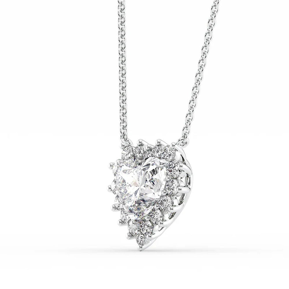Colorless Moissanite Heart Cut Halo Diamond Pendant