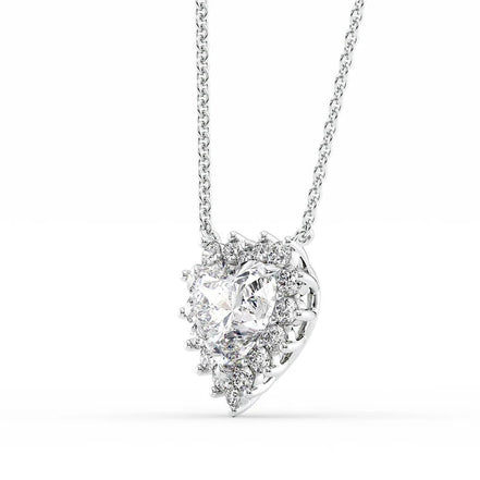 Colorless Moissanite Heart Cut Halo Diamond Pendant