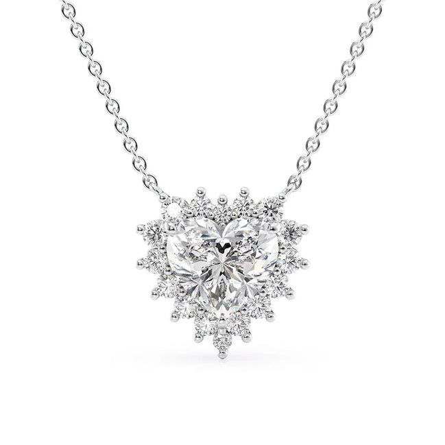 Colorless Moissanite Heart Cut Halo Diamond Pendant