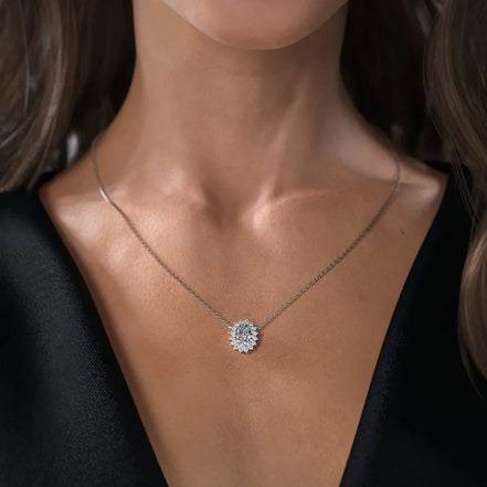 Oval Cut Moissanite Diamond Flor Halo Unique Pendant