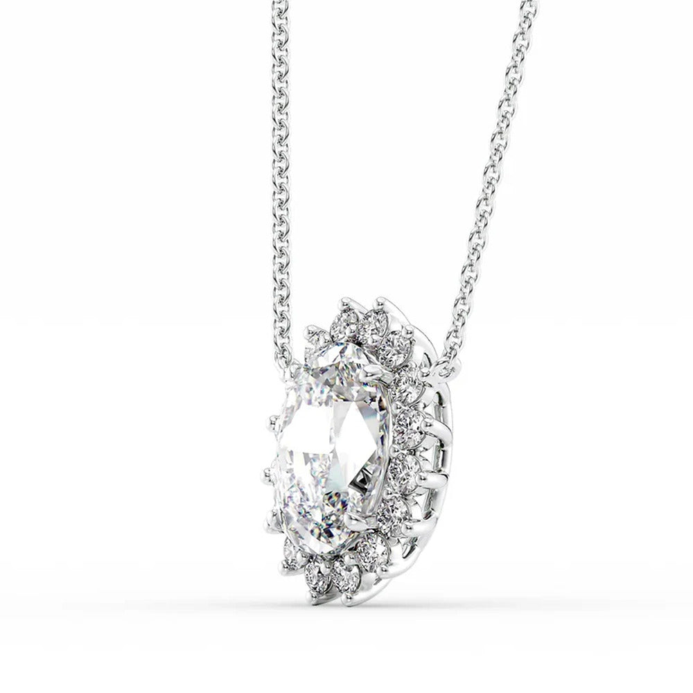 Oval Cut Moissanite Diamond Flor Halo Unique Pendant
