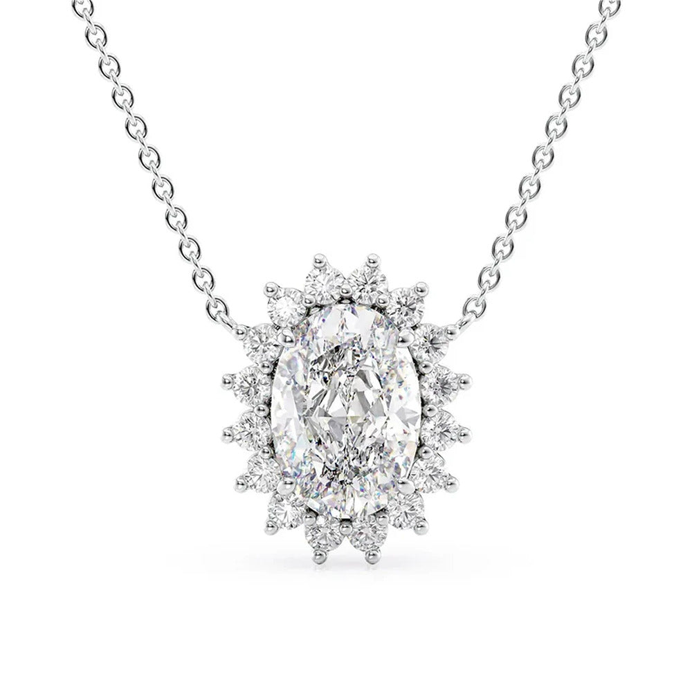 Oval Cut Moissanite Diamond Flor Halo Unique Pendant
