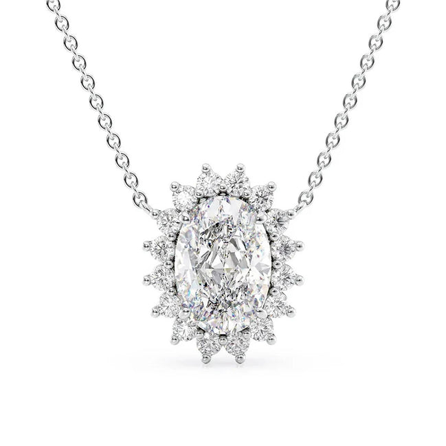 Oval Cut Moissanite Diamond Flor Halo Unique Pendant