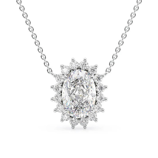 Oval Cut Moissanite Diamond Flor Halo Unique Pendant
