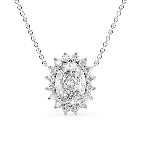 Oval Cut Moissanite Diamond Flor Halo Unique Pendant