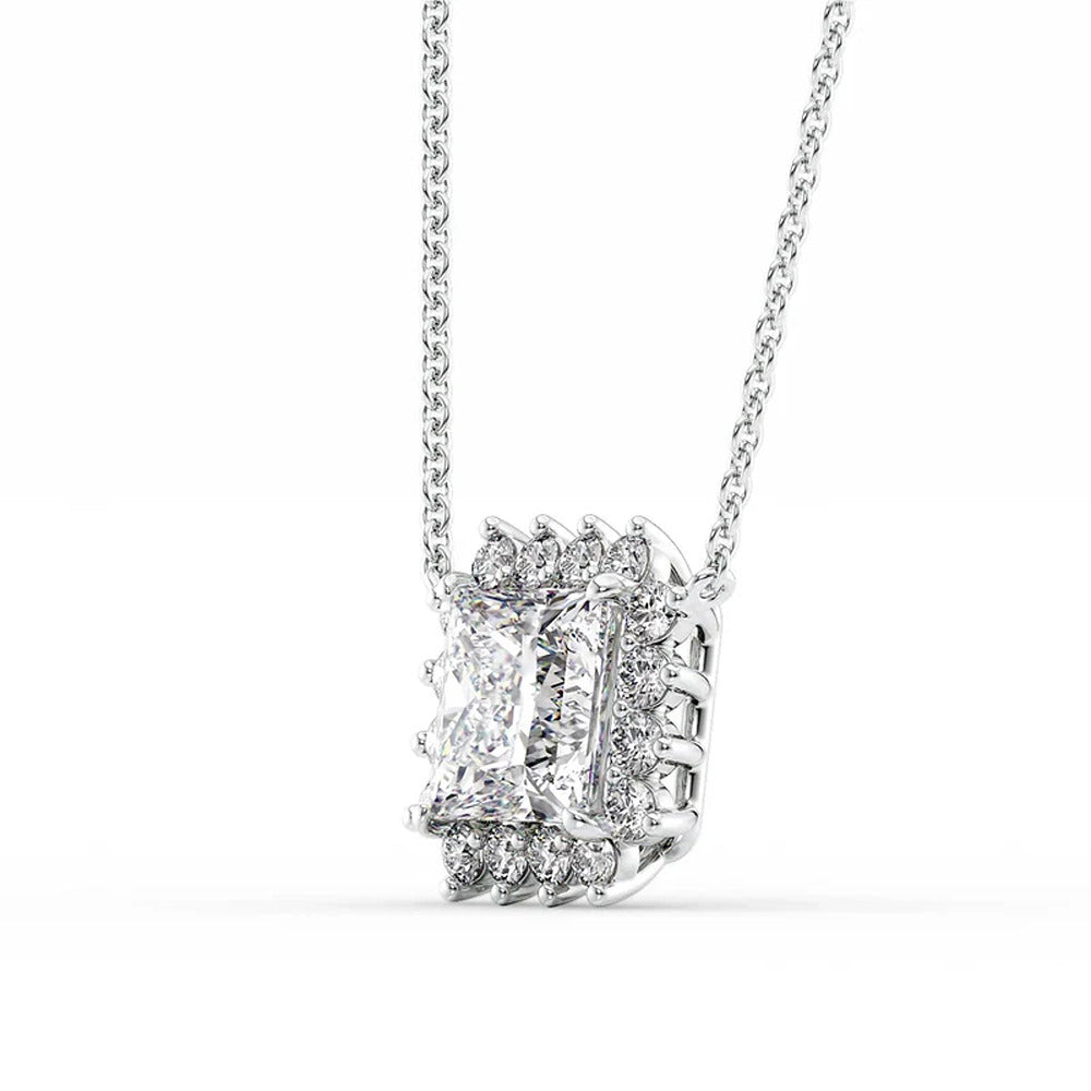 D Color Moissanite Princess Cut Halo Style Pendant