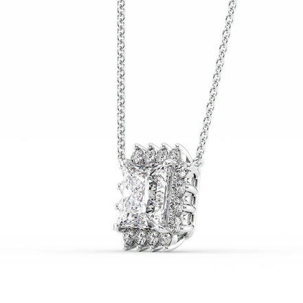 D Color Moissanite Princess Cut Halo Style Pendant