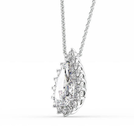 925 Sterling Silver Floral Halo Pear Cut Moissanite Pendant