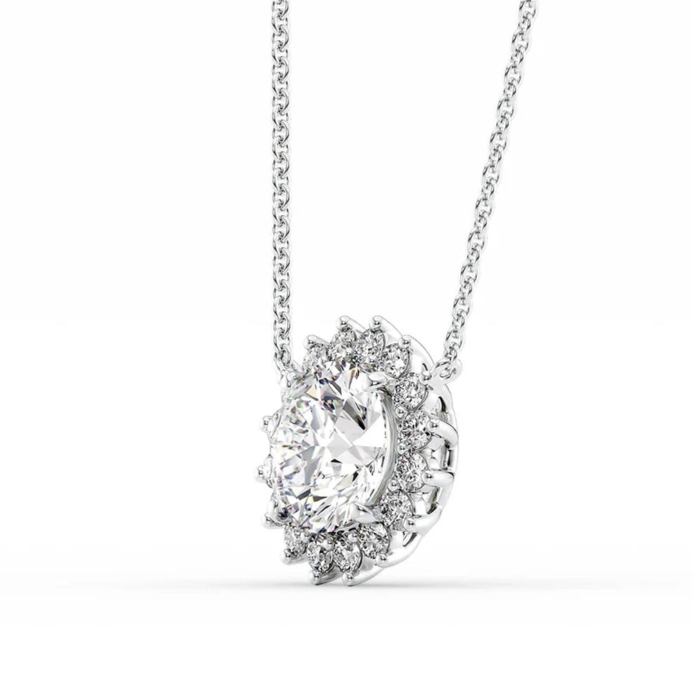 Floral Inspired Oval Moissanite Halo Pendant Gift For Her