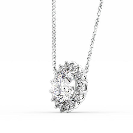Floral Inspired Oval Moissanite Halo Pendant Gift For Her