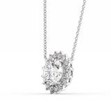 Floral Inspired Oval Moissanite Halo Pendant Gift For Her