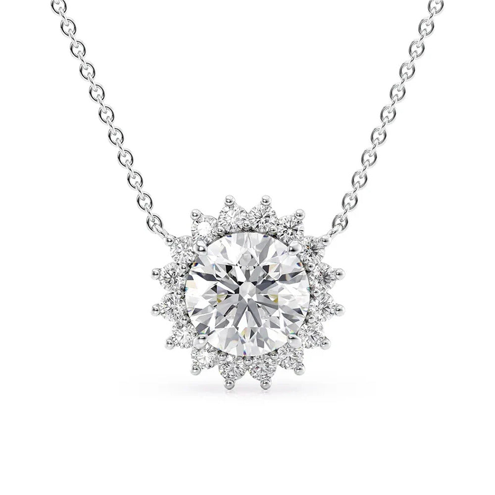 Floral Inspired Oval Moissanite Halo Pendant Gift For Her