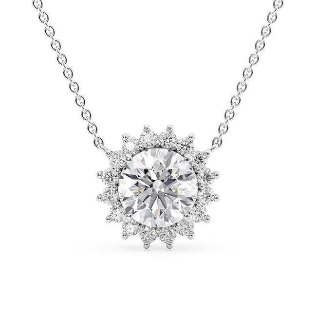 Floral Inspired Oval Moissanite Halo Pendant Gift For Her
