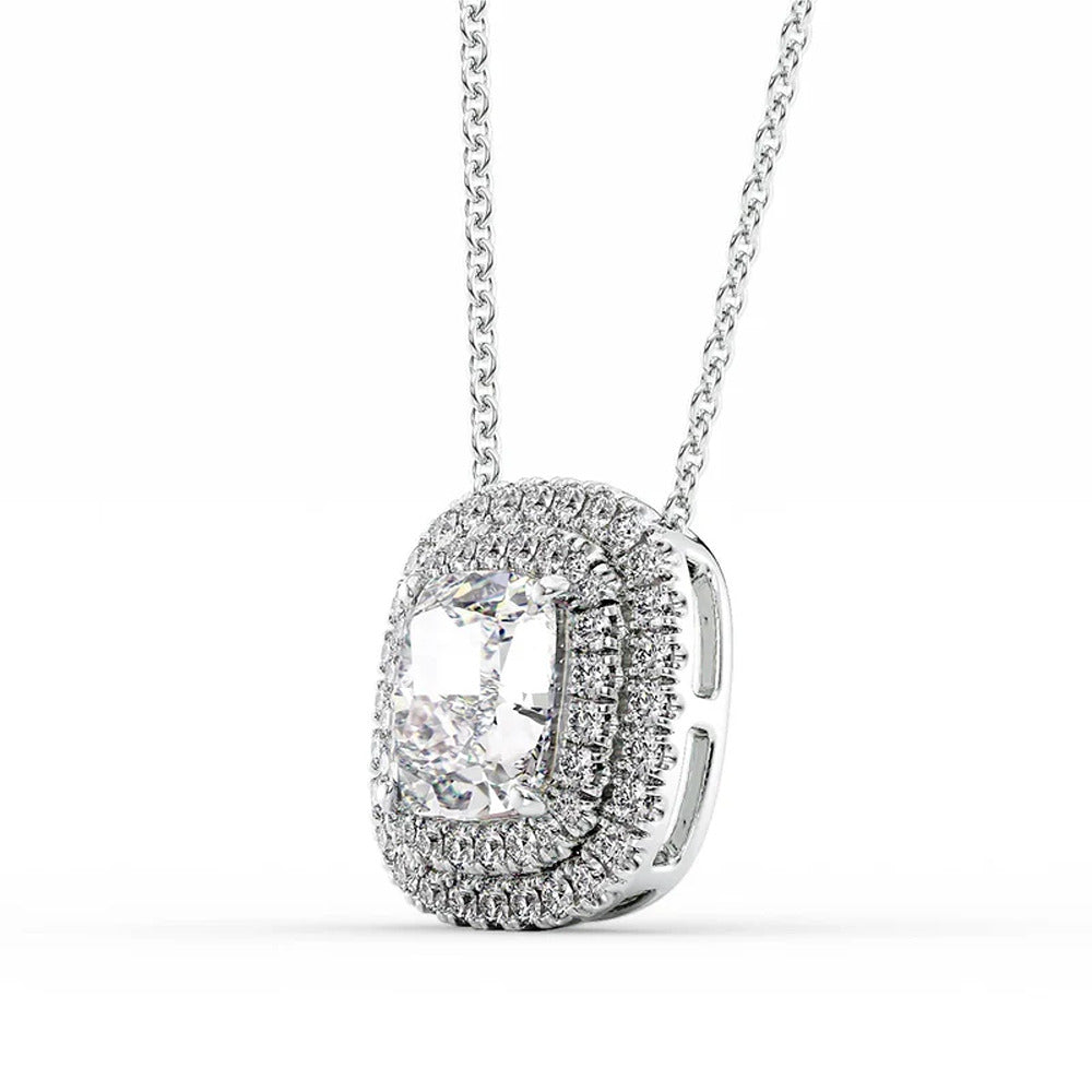 D Color Moissanite Cushion Cut Double Halo Pendant Gift For Her