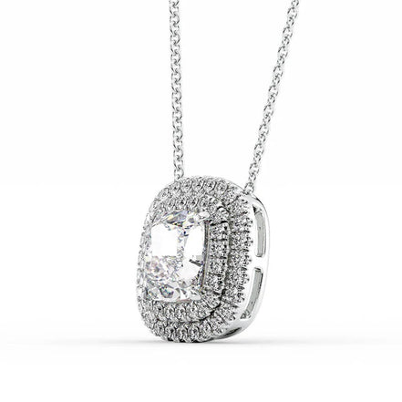 D Color Moissanite Cushion Cut Double Halo Pendant Gift For Her