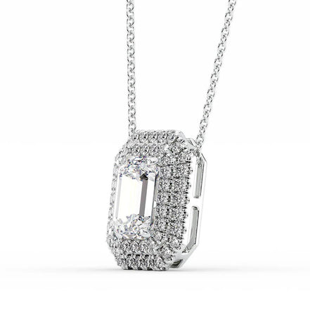 925 Silver Emerald Cut VVS1 Moissanite Double Halo Pendant