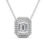 925 Silver Emerald Cut VVS1 Moissanite Double Halo Pendant