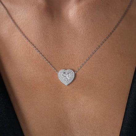 VVS1 Clarity Moissanite Heart Cut Double Halo Pendant