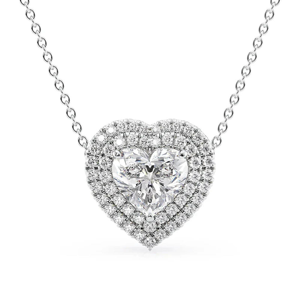 VVS1 Clarity Moissanite Heart Cut Double Halo Pendant