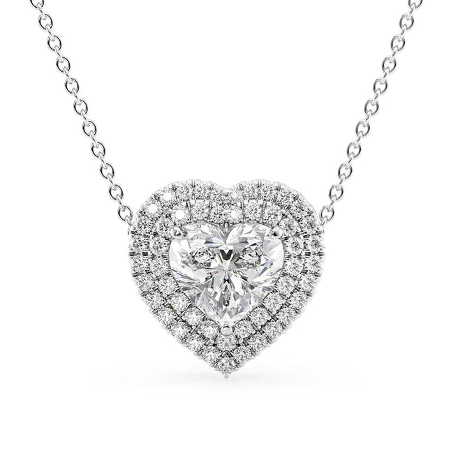 VVS1 Clarity Moissanite Heart Cut Double Halo Pendant