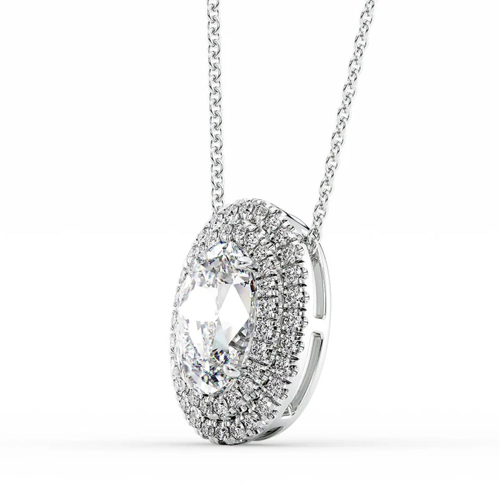 Moissanite Oval Cut Double Halo Pendant For Women