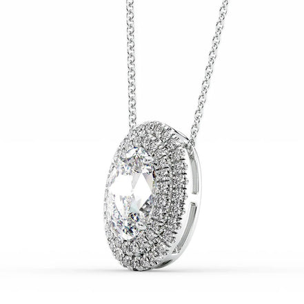 Moissanite Oval Cut Double Halo Pendant For Women