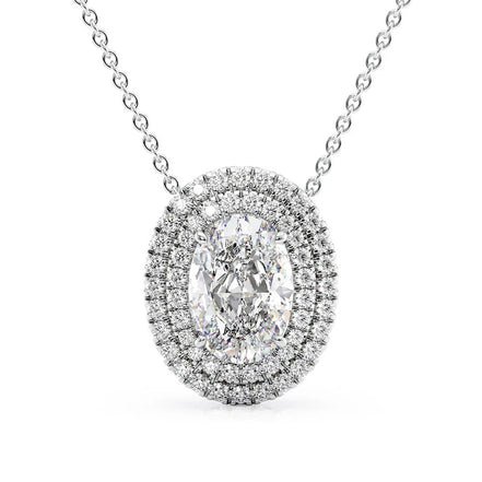 Moissanite Oval Cut Double Halo Pendant For Women