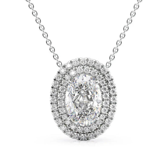 Moissanite Oval Cut Double Halo Pendant For Women