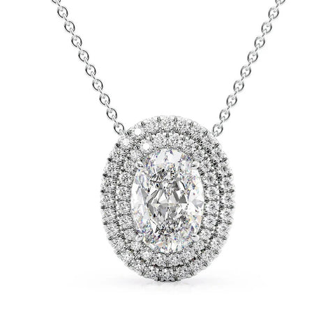 Moissanite Oval Cut Double Halo Pendant For Women