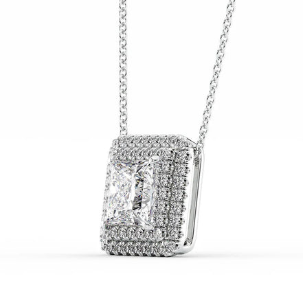 Double Halo Moissanite Princess Cut Pendant For Girls