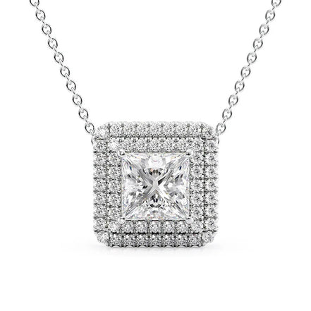 Double Halo Moissanite Princess Cut Pendant For Girls