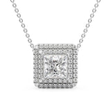 Double Halo Moissanite Princess Cut Pendant For Girls