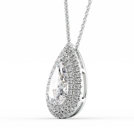 Double Halo Pear Cut Moissanite Diamond Pendant For Her