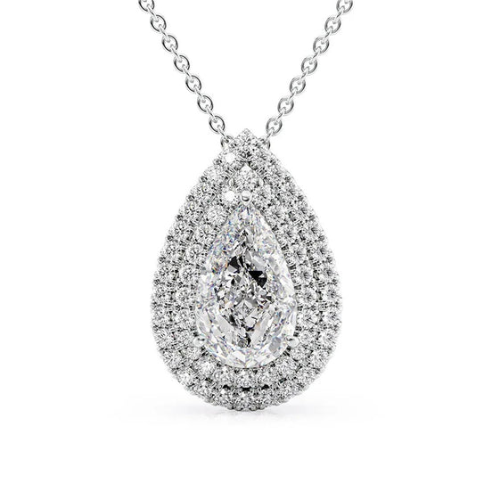 Double Halo Pear Cut Moissanite Diamond Pendant For Her