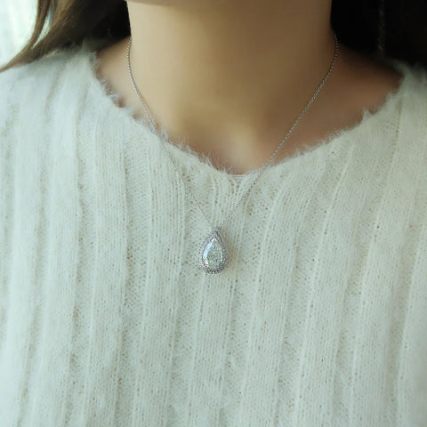 Double Halo Pear Cut Moissanite Diamond Pendant For Her