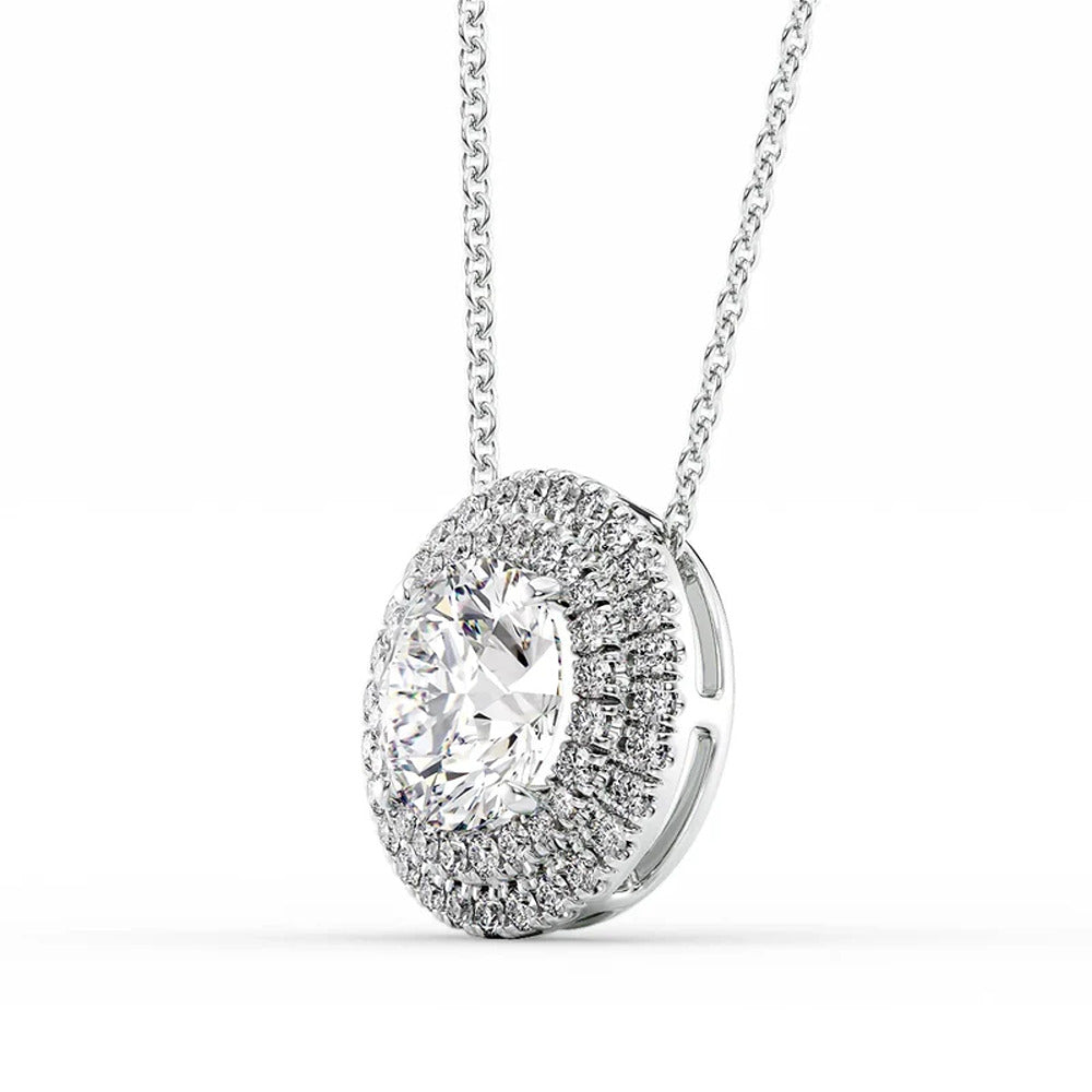 VVS1 Moissanite Double Halo Round Cut Pendant Gift For Girls