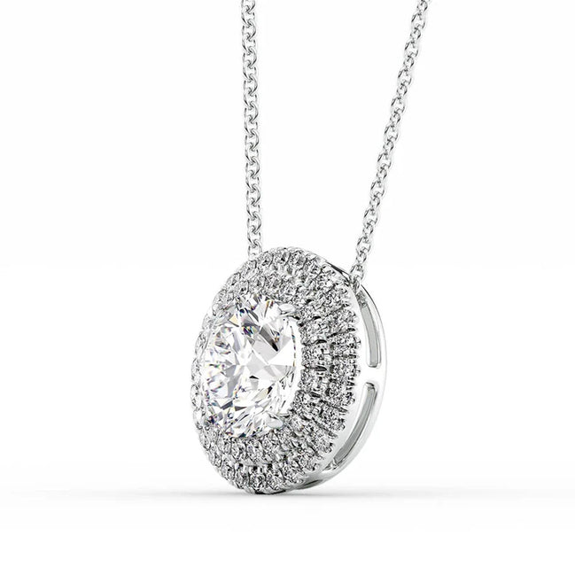 VVS1 Moissanite Double Halo Round Cut Pendant Gift For Girls