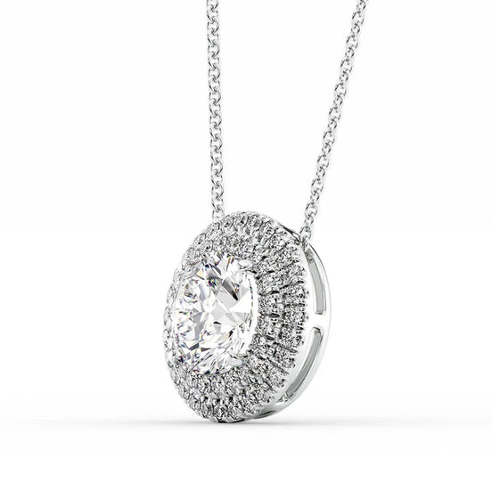 VVS1 Moissanite Double Halo Round Cut Pendant Gift For Girls