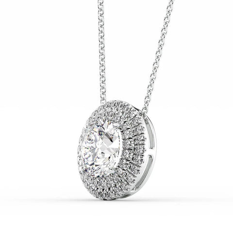VVS1 Moissanite Double Halo Round Cut Pendant Gift For Girls