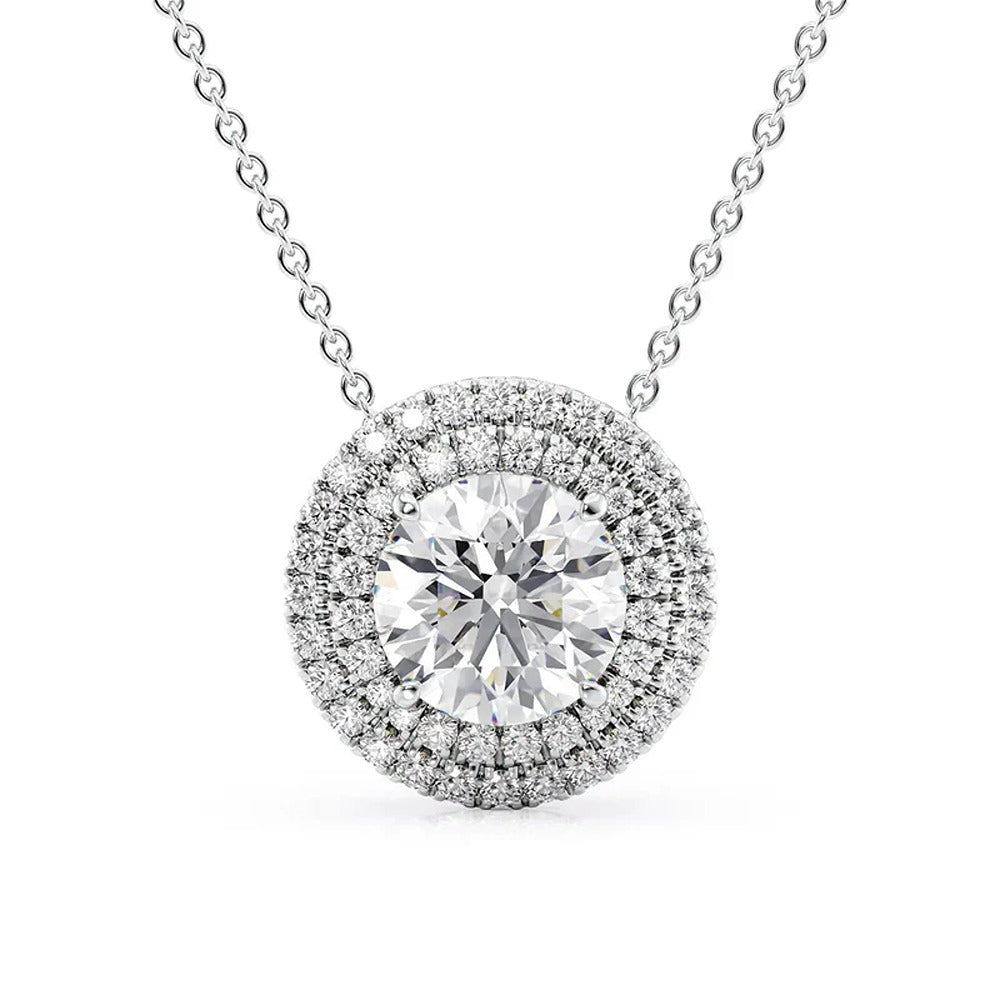 VVS1 Moissanite Double Halo Round Cut Pendant Gift For Girls